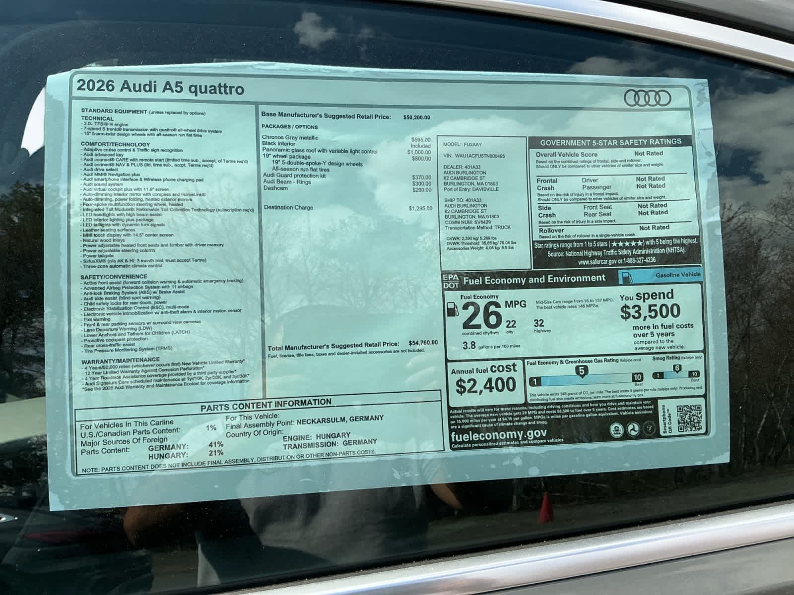 new 2026 Audi A5 car, priced at $54,760