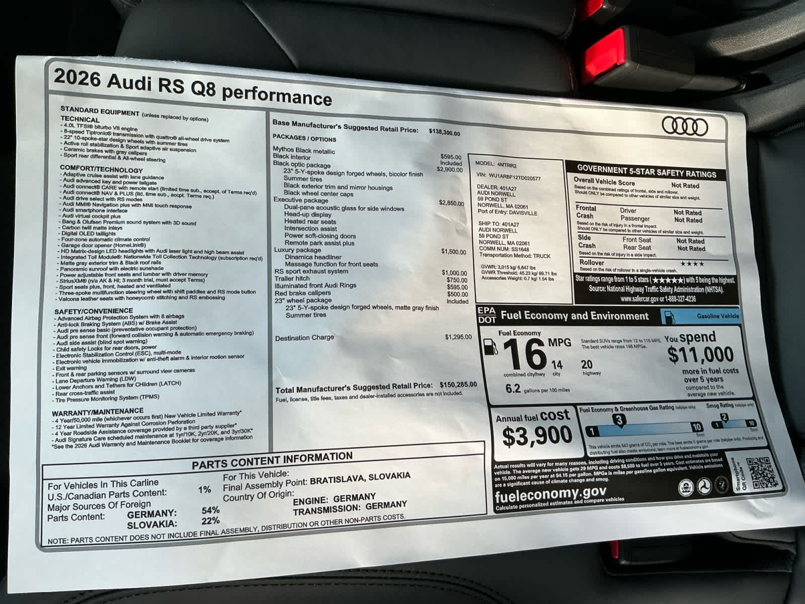 new 2026 Audi RS Q8 car, priced at $150,285