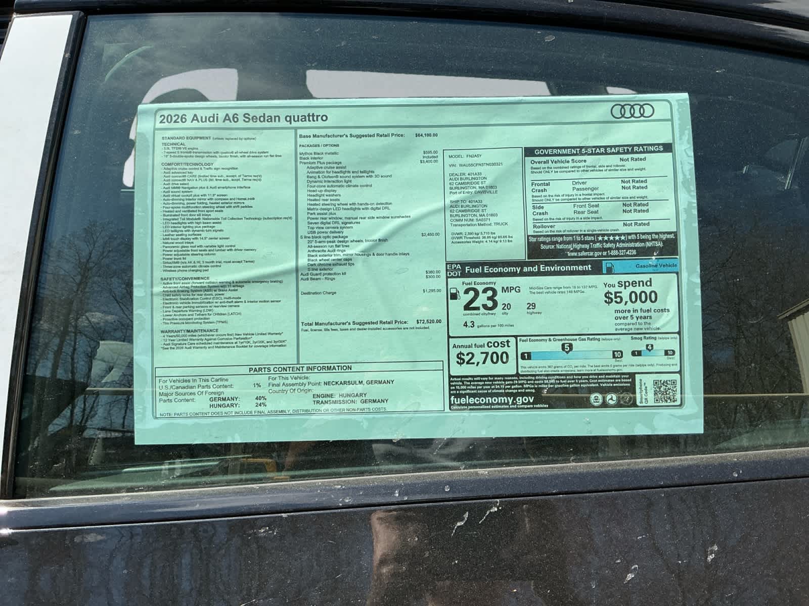 new 2026 Audi A6 car, priced at $72,520