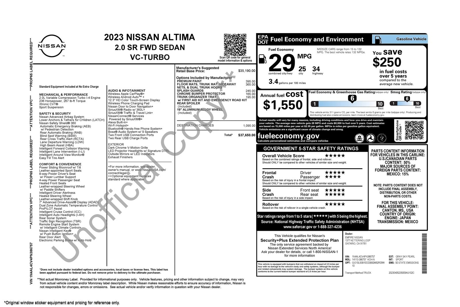 Used 2023 Nissan Altima SR with VIN 1N4AL4CV4PN386757 for sale in Costa Mesa, CA