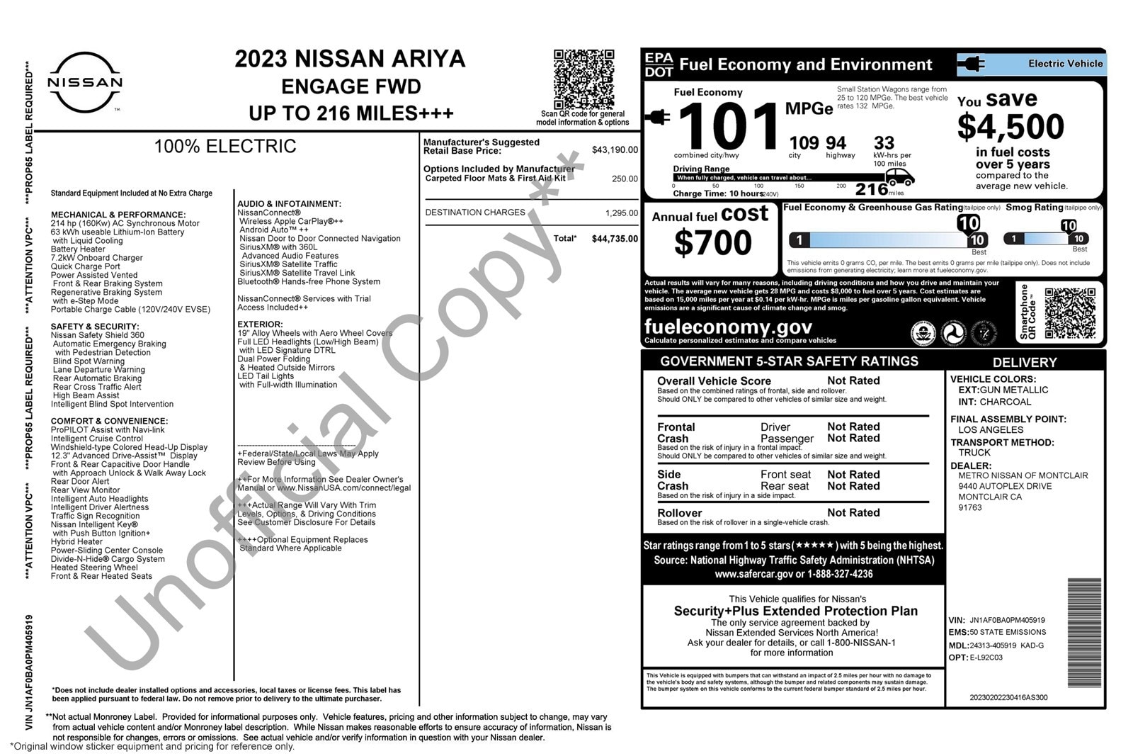 Used 2023 Nissan Ariya Engage with VIN JN1AF0BA0PM405919 for sale in Beverly Hills, CA