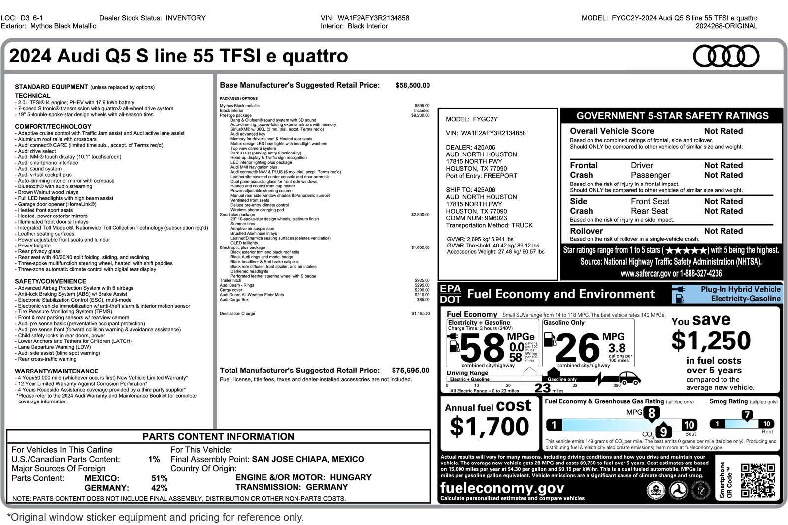 Used 2024 Audi Q5 Prestige with VIN WA1F2AFY3R2134858 for sale in Costa Mesa, CA