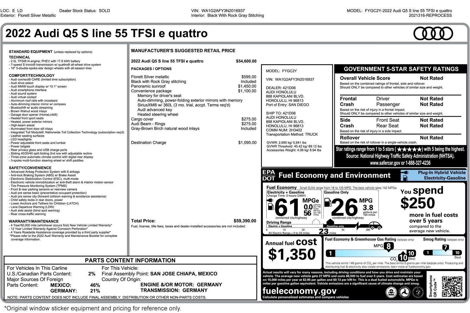 Used 2022 Audi Q5 Premium with VIN WA1G2AFY3N2016937 for sale in Costa Mesa, CA