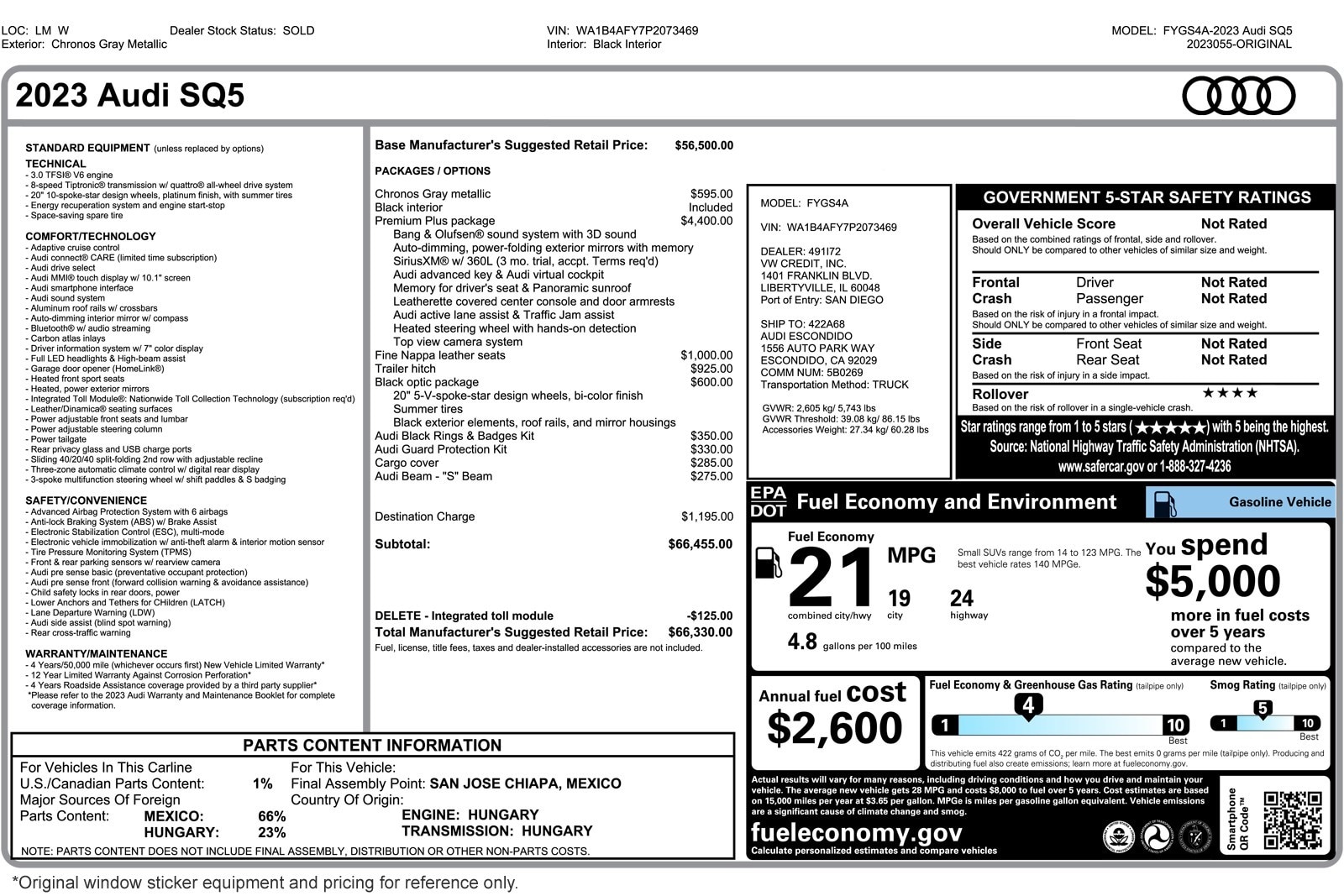 Used 2023 Audi SQ5 Premium Plus with VIN WA1B4AFY7P2073469 for sale in Costa Mesa, CA