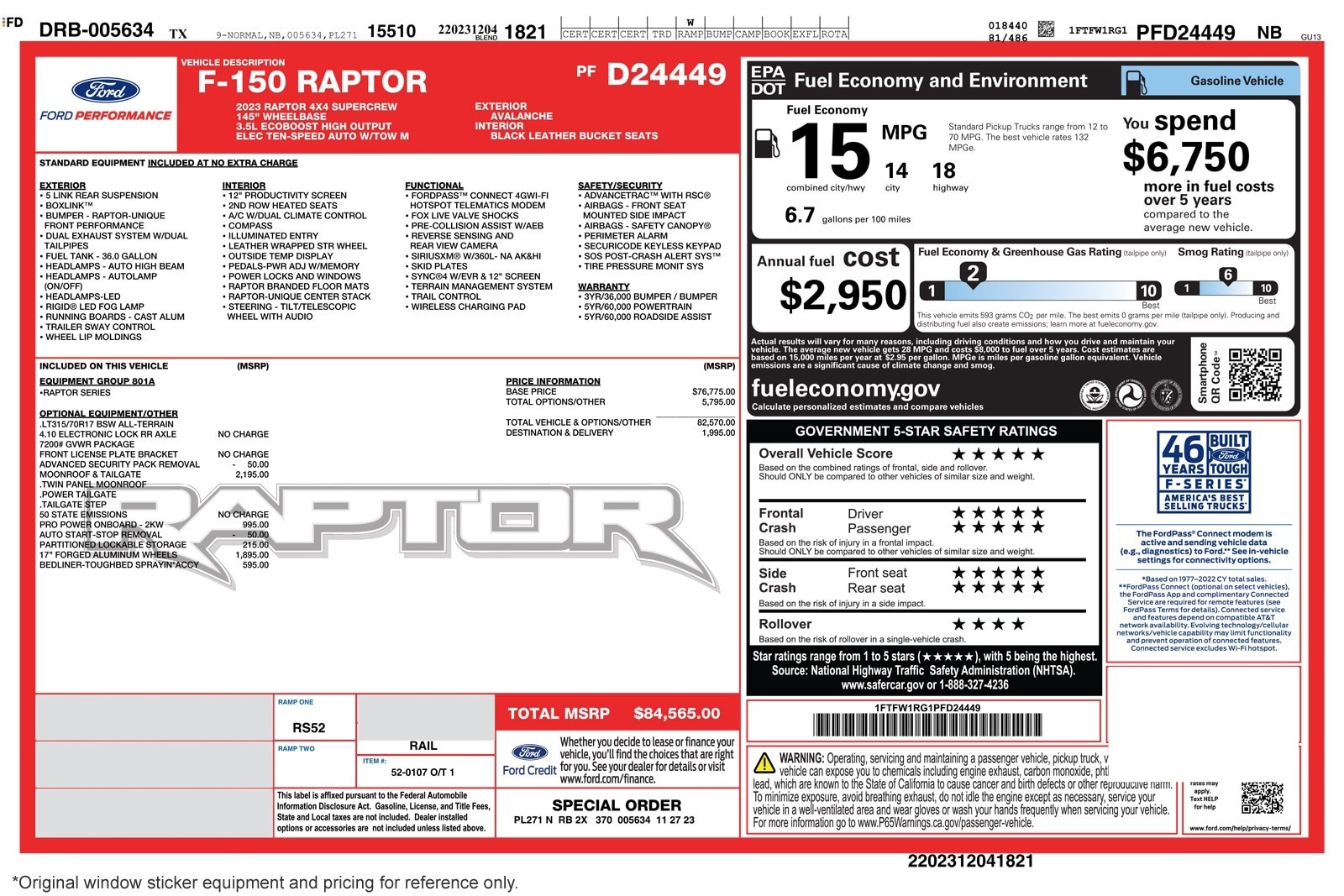 Used 2023 Ford F-150 Raptor with VIN 1FTFW1RG1PFD24449 for sale in Costa Mesa, CA