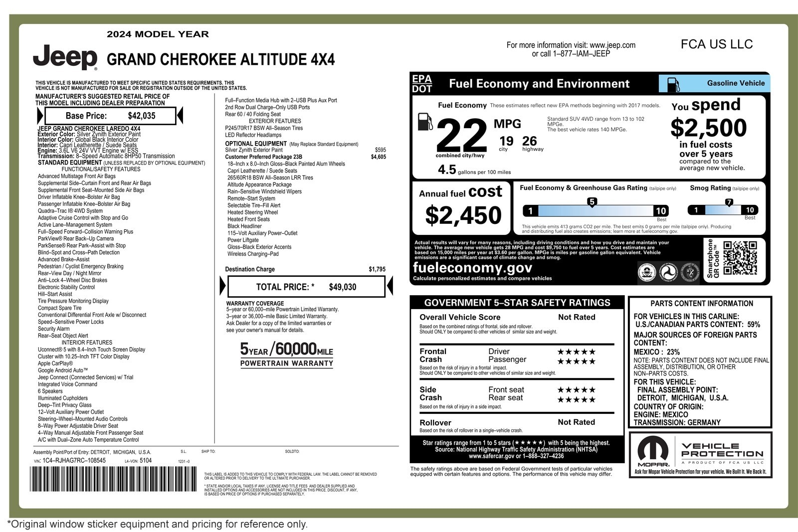 Used 2024 Jeep Grand Cherokee Altitude with VIN 1C4RJHAG7RC108545 for sale in Costa Mesa, CA