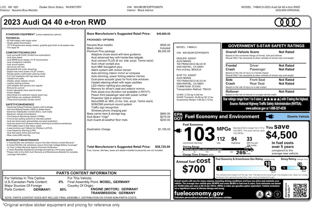 Used 2023 Audi Q4 e-tron Premium Plus 40 RWD SUV