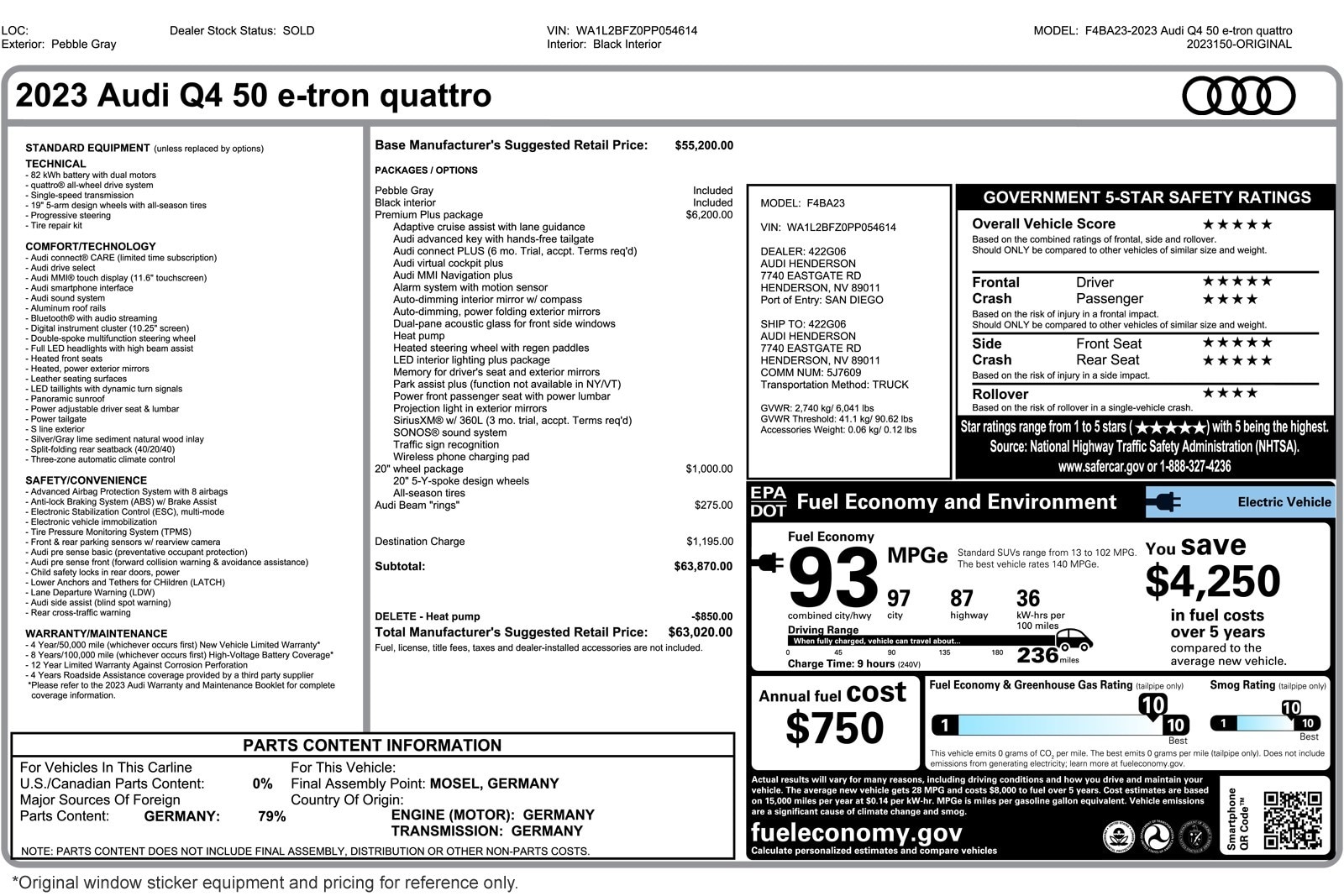 Used 2023 Audi Q4 e-tron Premium Plus with VIN WA1L2BFZ0PP054614 for sale in Costa Mesa, CA
