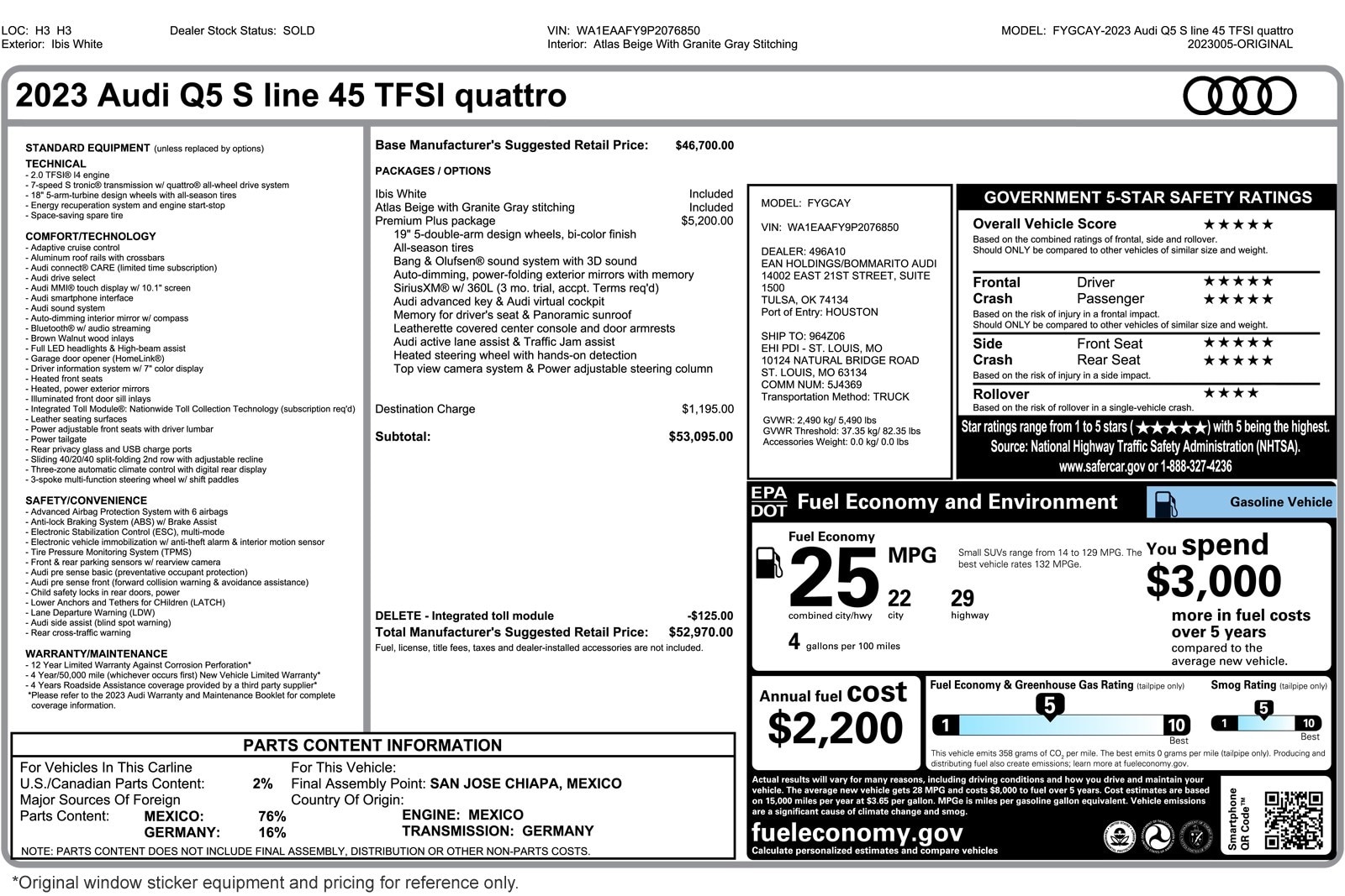 Used 2023 Audi Q5 Premium Plus with VIN WA1EAAFY9P2076850 for sale in Costa Mesa, CA