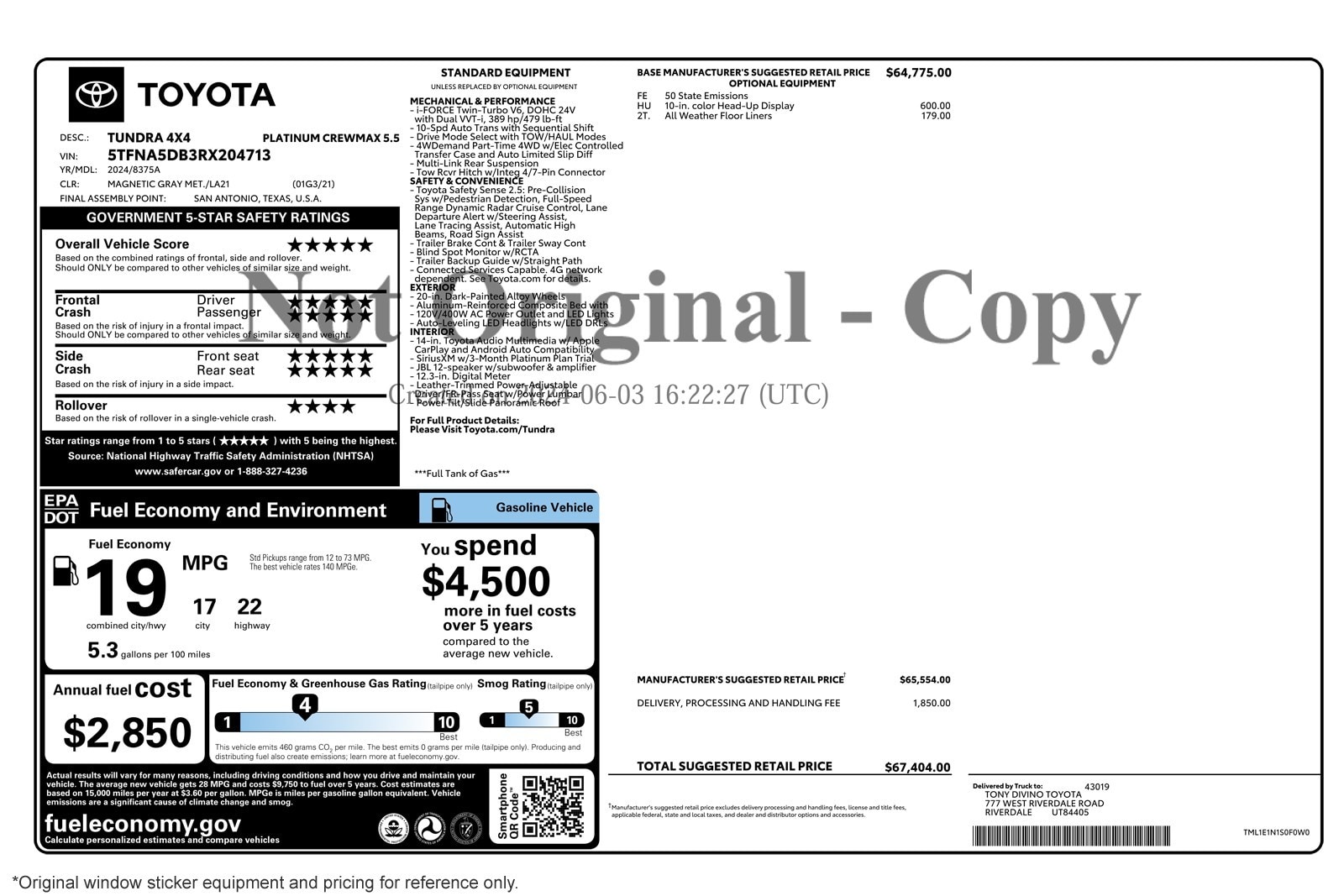 Used 2024 Toyota Tundra Platinum with VIN 5TFNA5DB3RX204713 for sale in Costa Mesa, CA