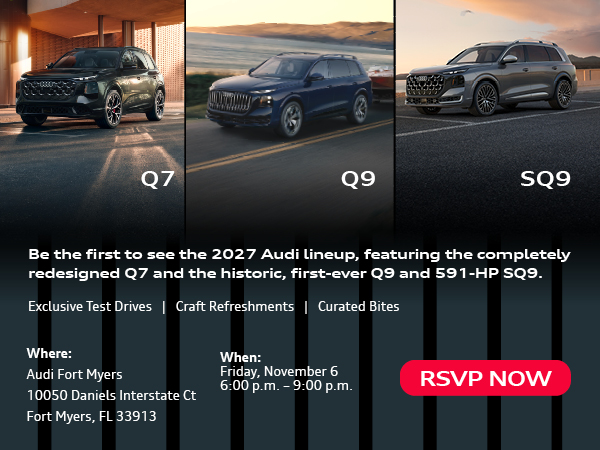 Be the first to see the 2027 Audi lineup, featuring the completely redesigned Q7 and the historic, first-ever Q9 and 591-HP SQ9.