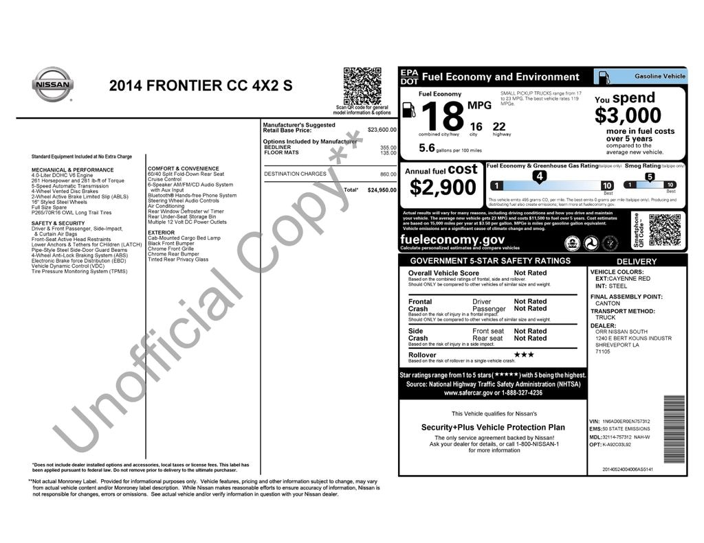 Used 2014 Nissan Frontier S Truck Crew Cab