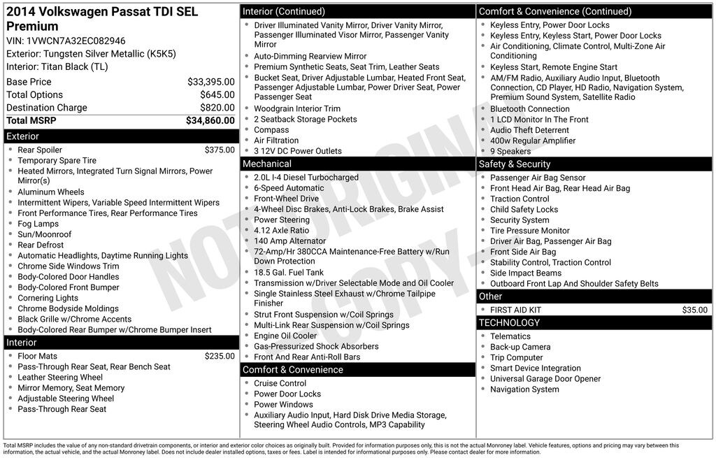 Used 2014 Volkswagen Passat TDI SEL Premium Sedan