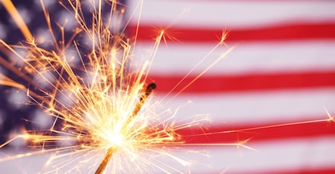 Sparkler in front of American Flag