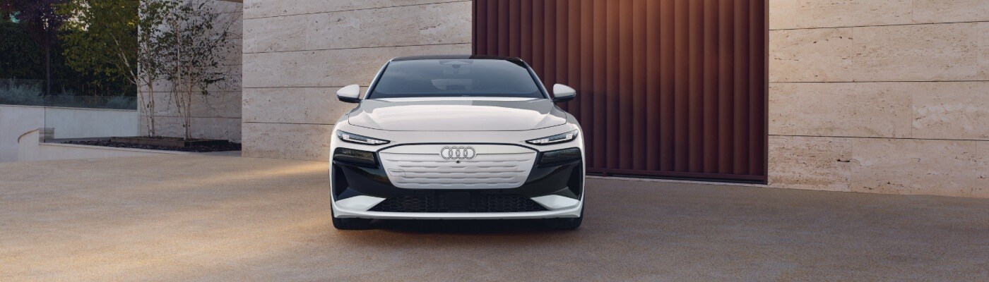White Audi A6 Sportback e-tron shown from the front