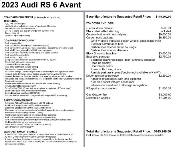 Used 2023 Audi RS 6 Avant Base with VIN WUA1CBF23PN900570 for sale in Pittsburgh, PA