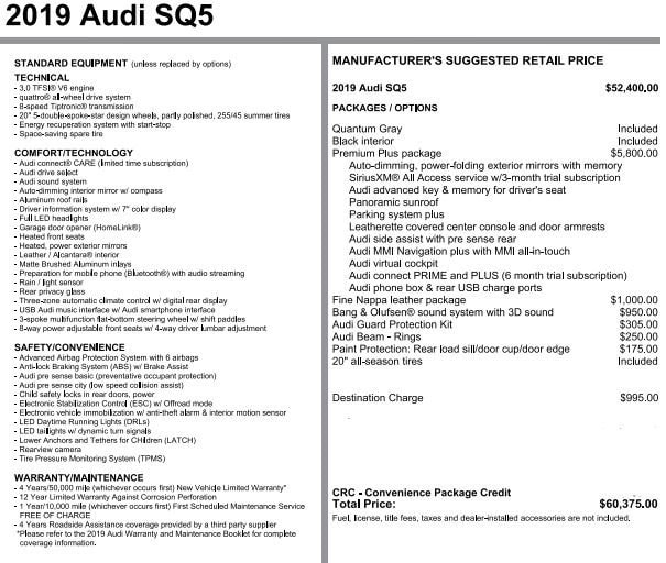 Used 2019 Audi SQ5 Premium Plus with VIN WA1B4AFYXK2043715 for sale in Pittsburgh, PA