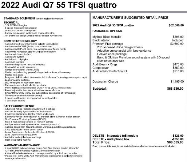 Certified 2022 Audi Q7 Premium Plus with VIN WA1LXBF78ND012562 for sale in Pittsburgh, PA