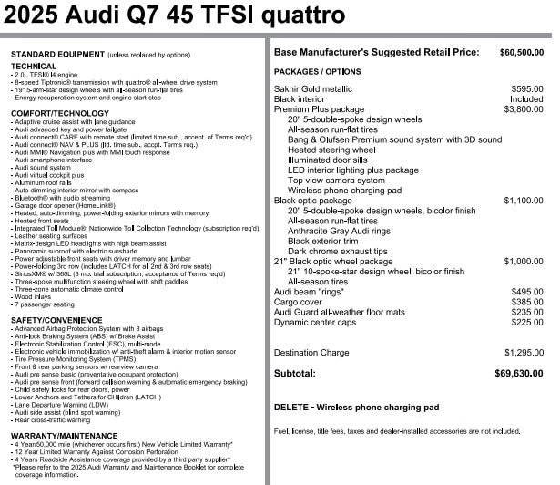 Used 2025 Audi Q7 Premium Plus with VIN WA1LCBF79SD014117 for sale in Pittsburgh, PA