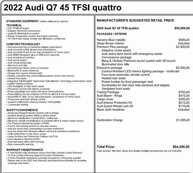 Used 2022 Audi Q7 Premium Plus with VIN WA1LJBF71ND001095 for sale in Pittsburgh, PA