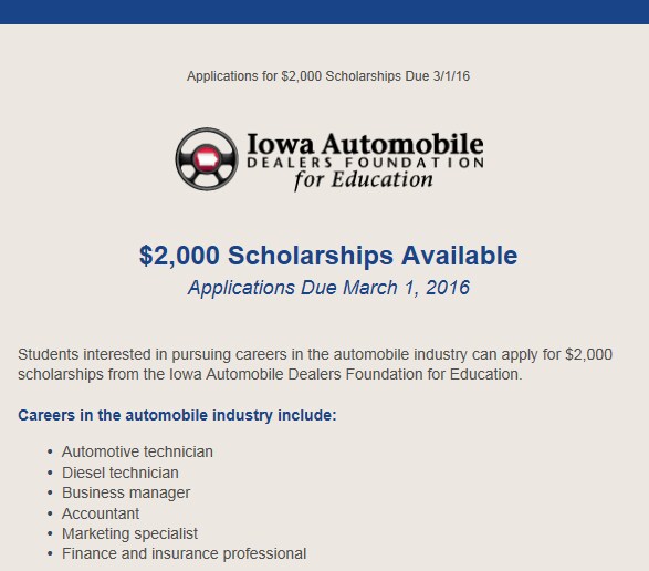 Iowa Automobile Dealers Foundation for Education Scholarship Audi