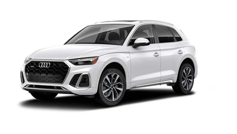 Vue 3/4 avant de l'Audi Q3 Progressiv 40 2022 Blanc ibis