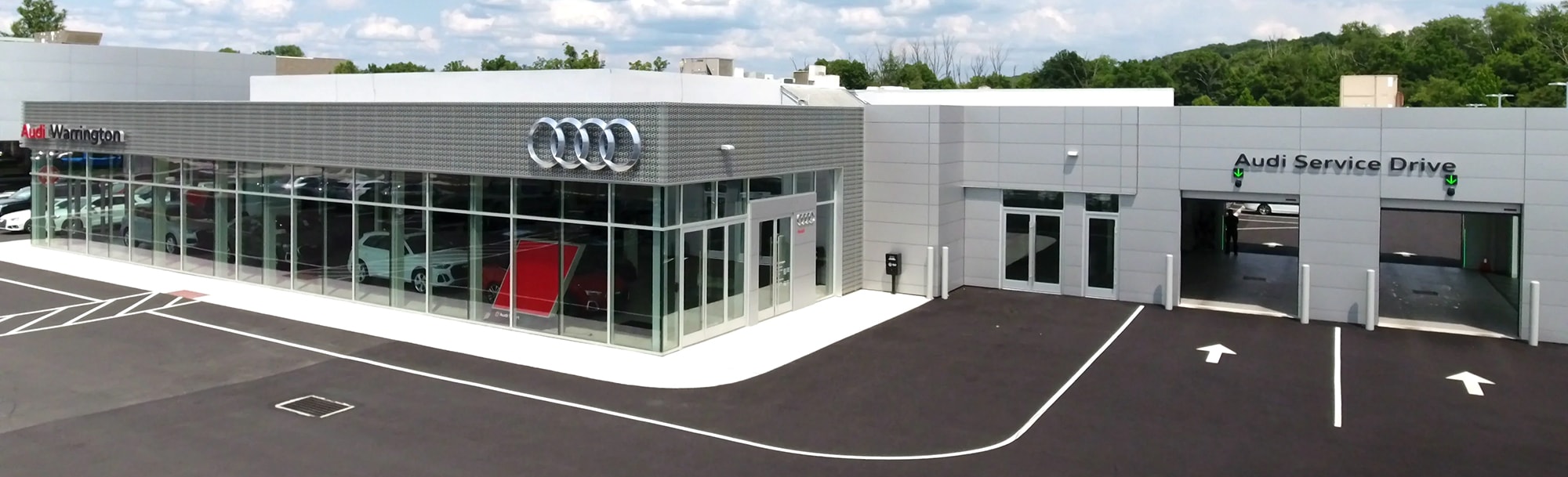 Exterior of Audi Warrington dealership.