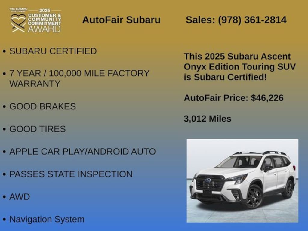Certified 2025 Subaru Ascent Onyx Edition Touring SUV