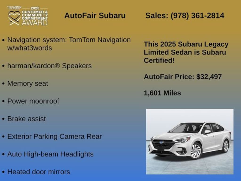 Certified 2025 Subaru Legacy Limited Sedan