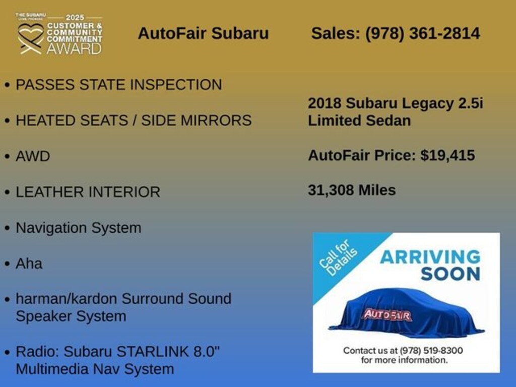 Used 2018 Subaru Legacy 2.5i Sedan