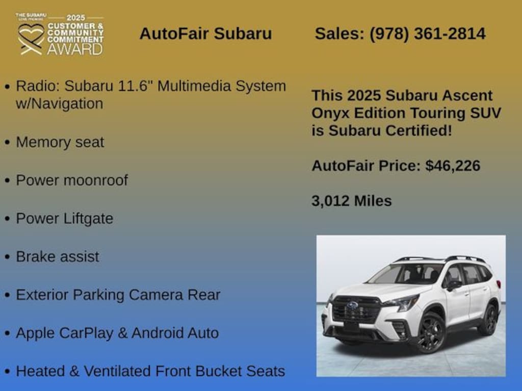 Certified 2025 Subaru Ascent Onyx Edition Touring SUV