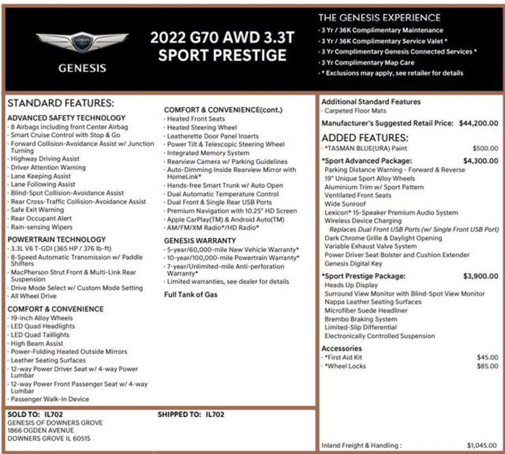 Used 2022 Genesis G70 3.3T Sedan
