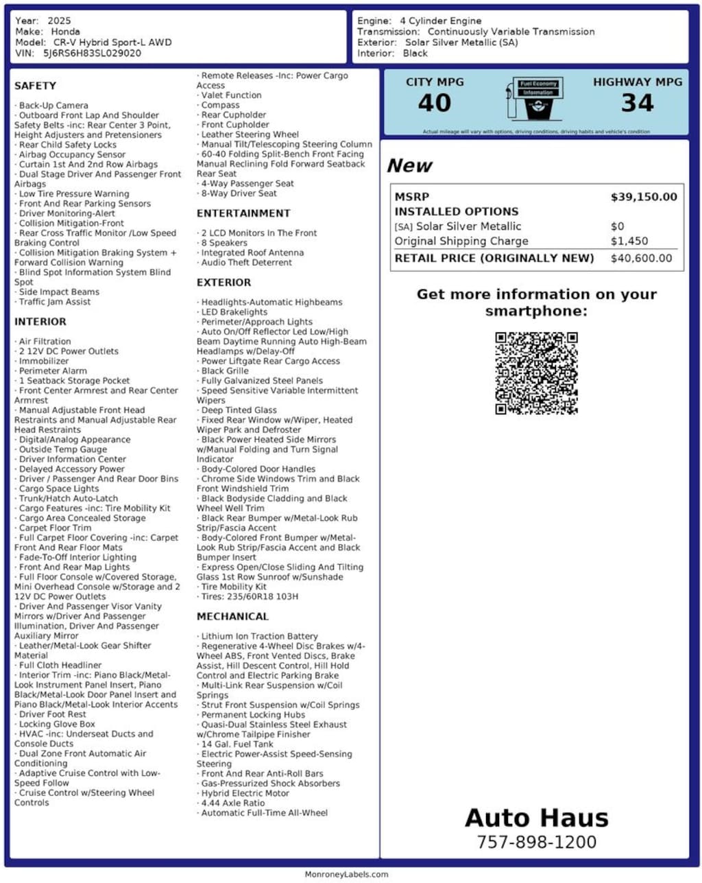 Used 2025 Honda CR-V Hybrid Sport-L SUV