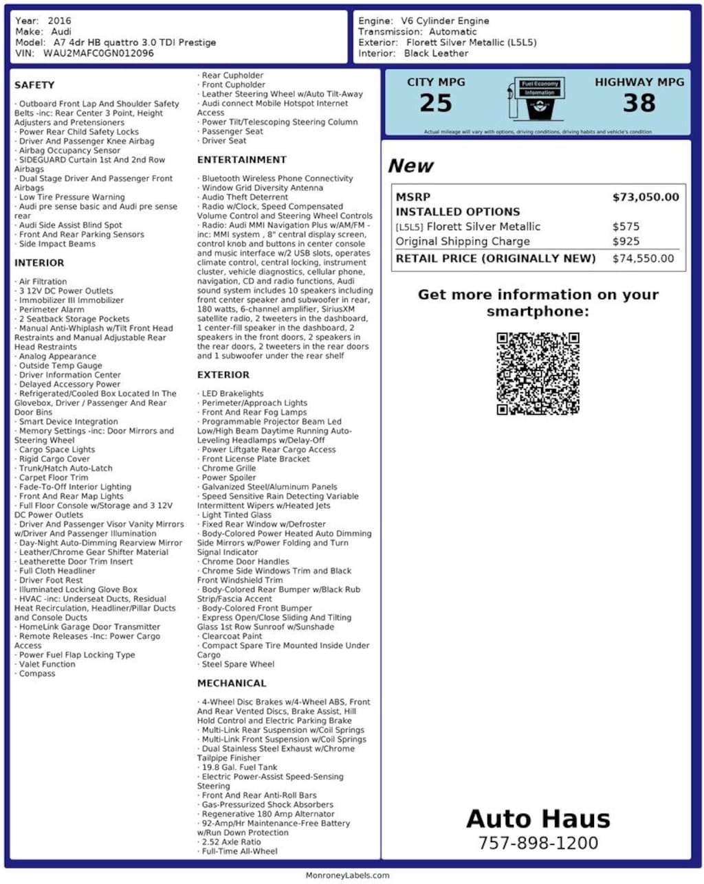 Used 2016 Audi A7 3.0 TDI Premium Plus Sedan