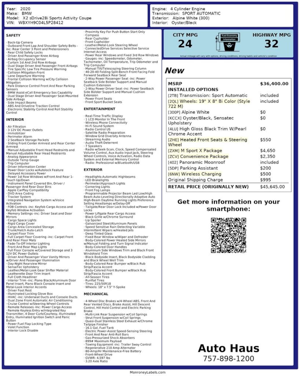 Used 2020 BMW X2 sDrive28i Sports Activity Coupe