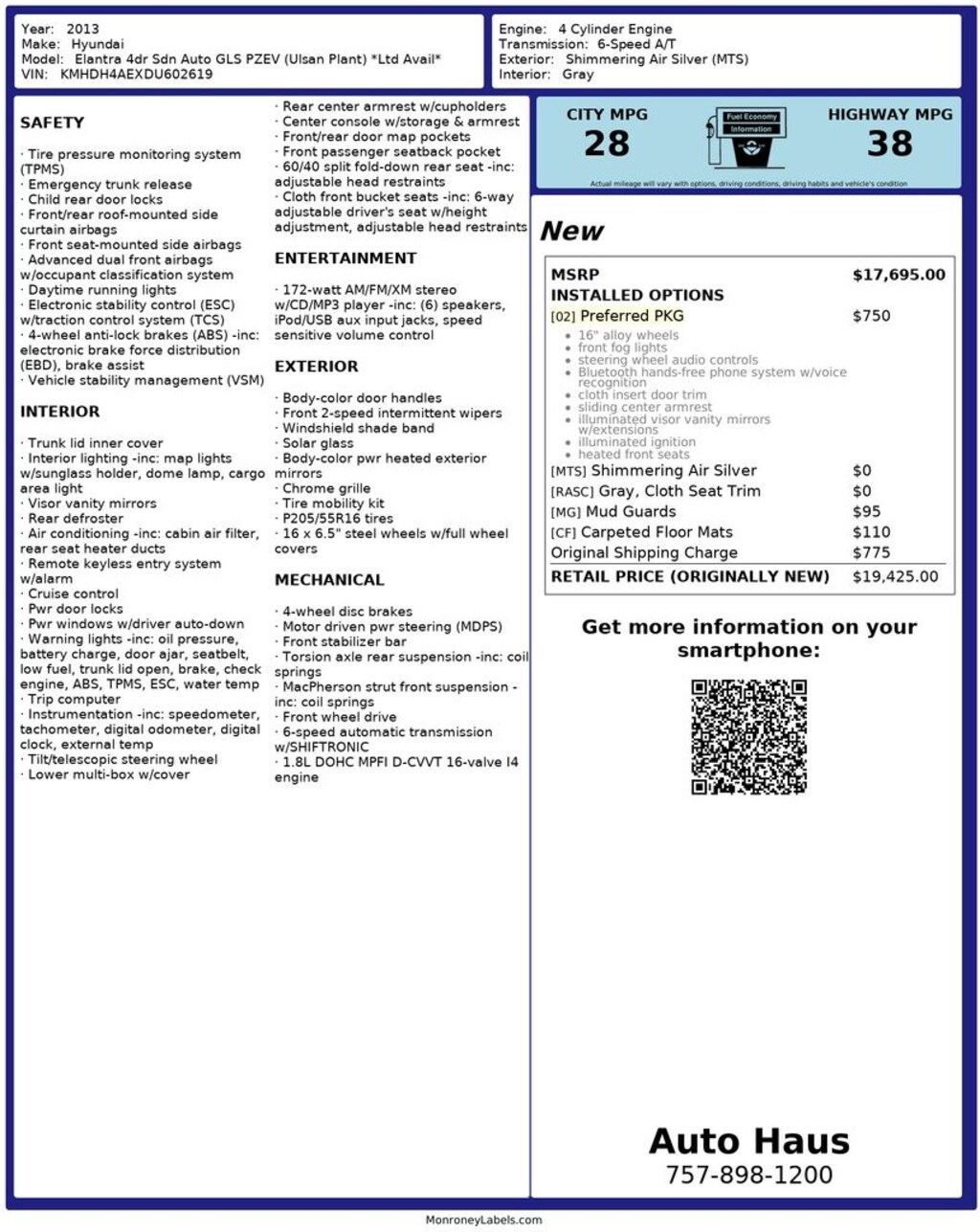 Used 2013 Hyundai Elantra GLS w/PZEV Sedan