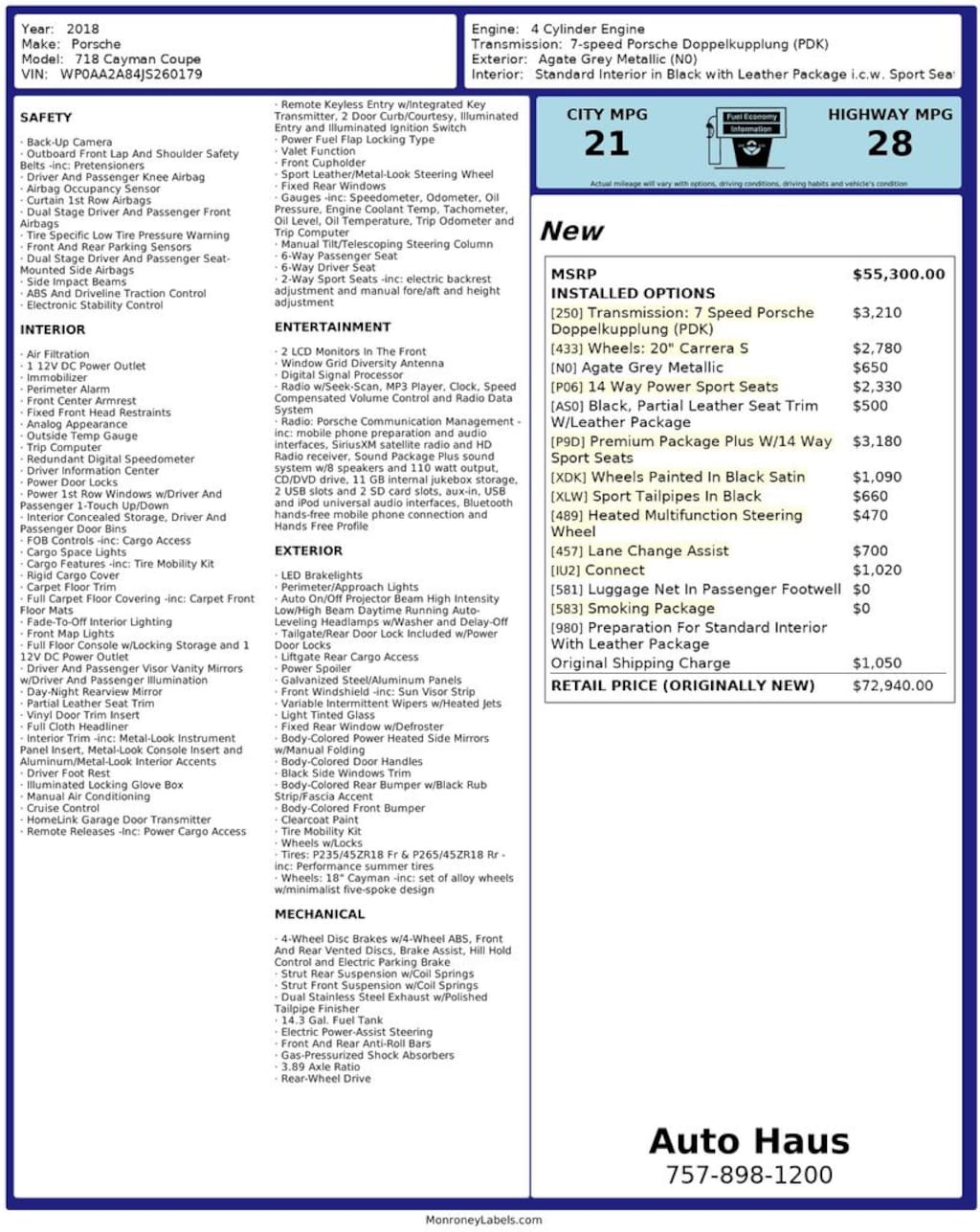 Used 2018 Porsche 718 Cayman Coupe
