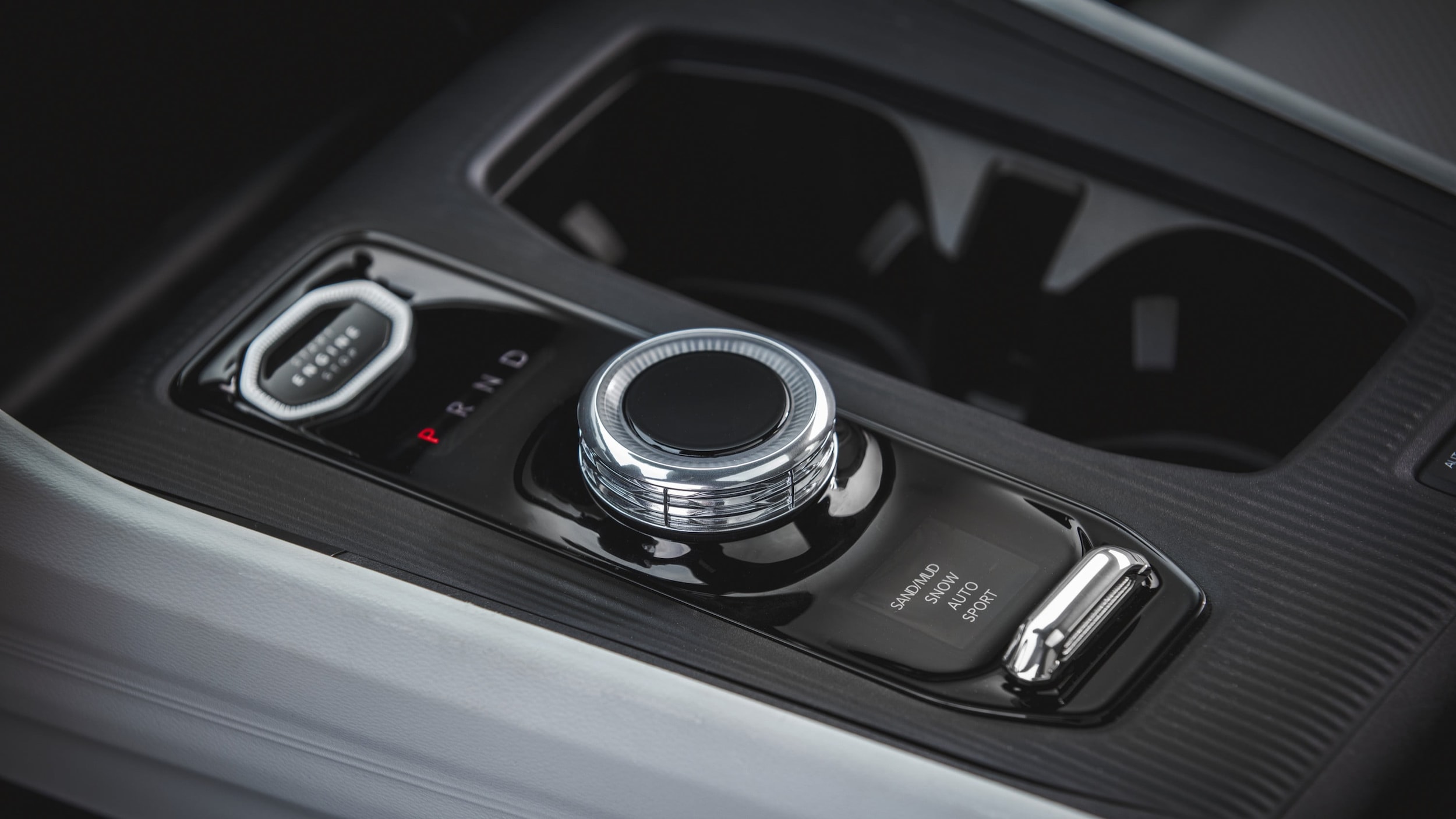  A close-up of the center console of the Jeep Cherokee