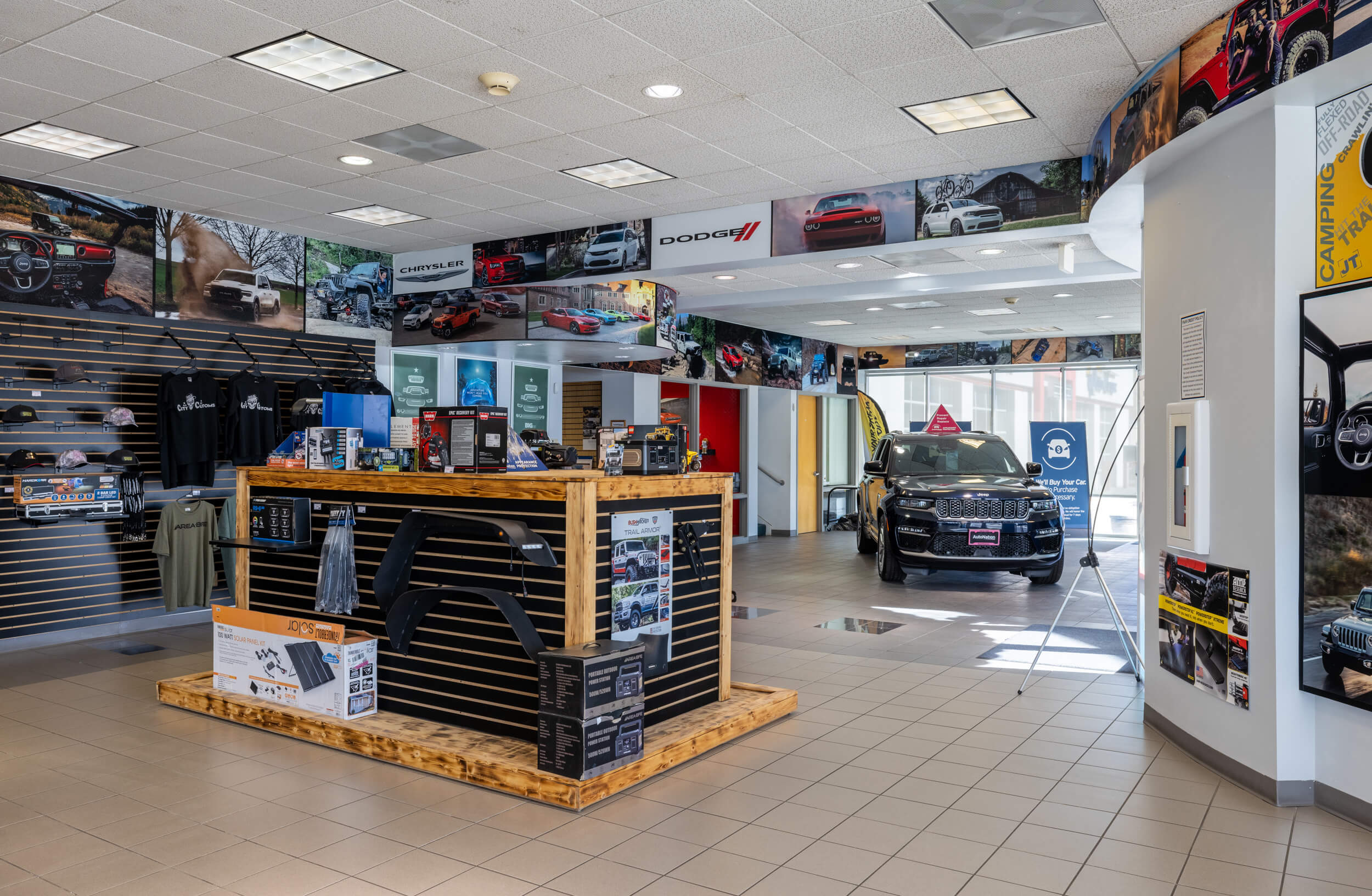 interior view of AutoNation Chrysler Dodge Jeep Ram Canon City parts center with various parts on display