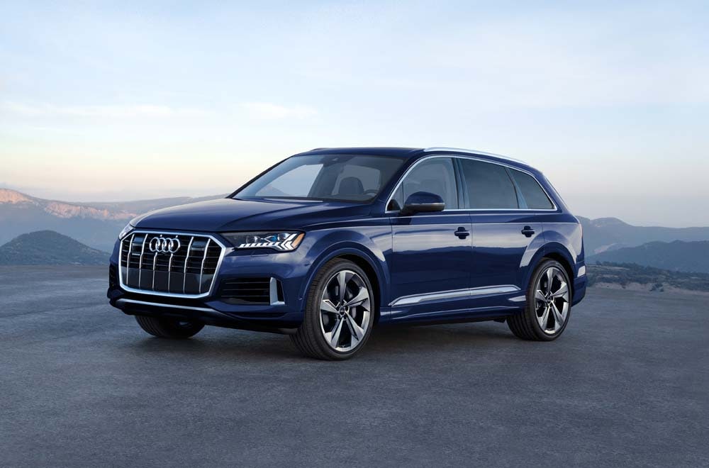 Exterior view of the 2020 Audi Q7 against a rural background