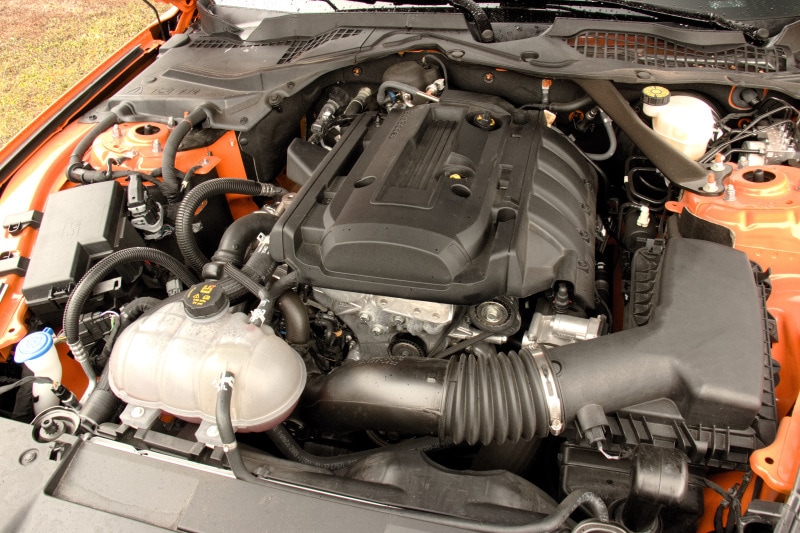 View of the engine block of the 2020 Ford Mustang EcoBoost Premium Convertible