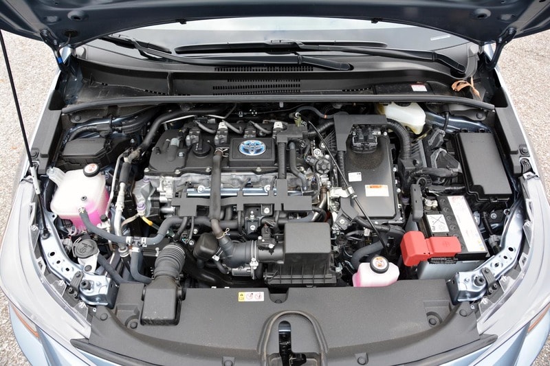 View of the engine block of the 2020 Toyota Corolla Hybrid