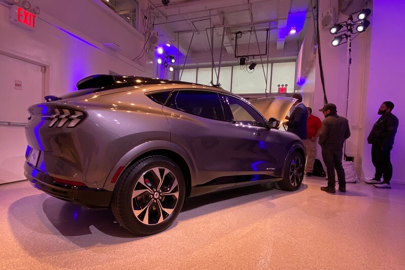 Rear view of the all-electric 2021 Mustang Mach-E