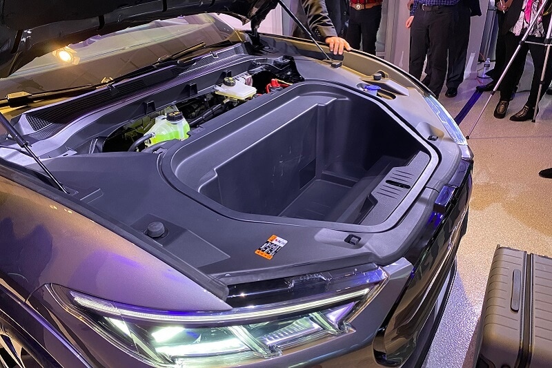 The front storage area of the all-electric 2021 Mustang Mach-E.