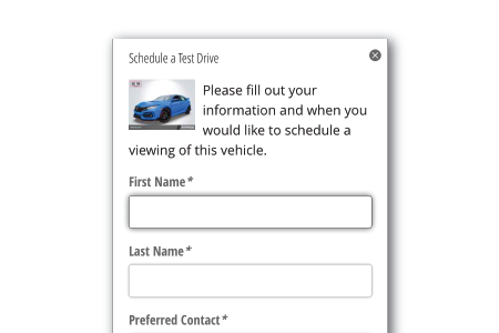 Reserve a vehicle to test drive Screenshot of a schedule application form