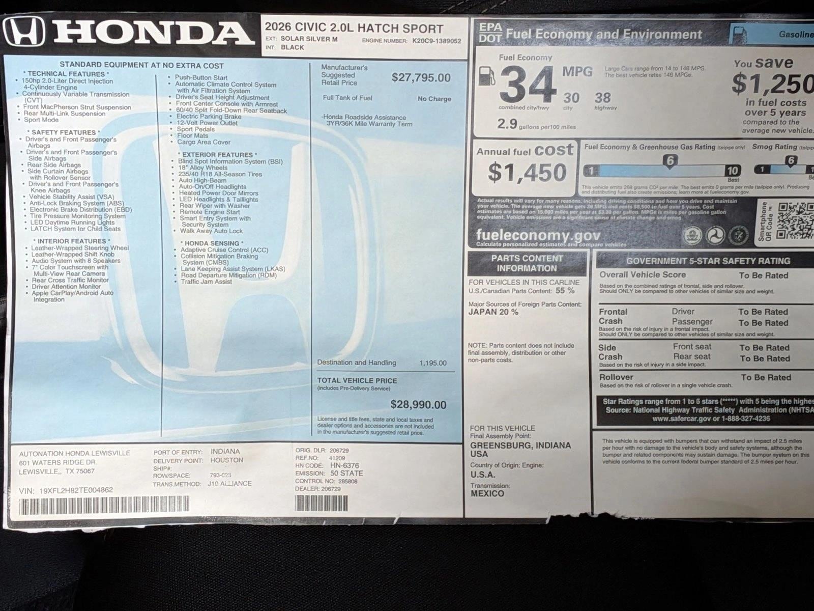 2026 Honda Civic Hatchback Sport - Photo 17