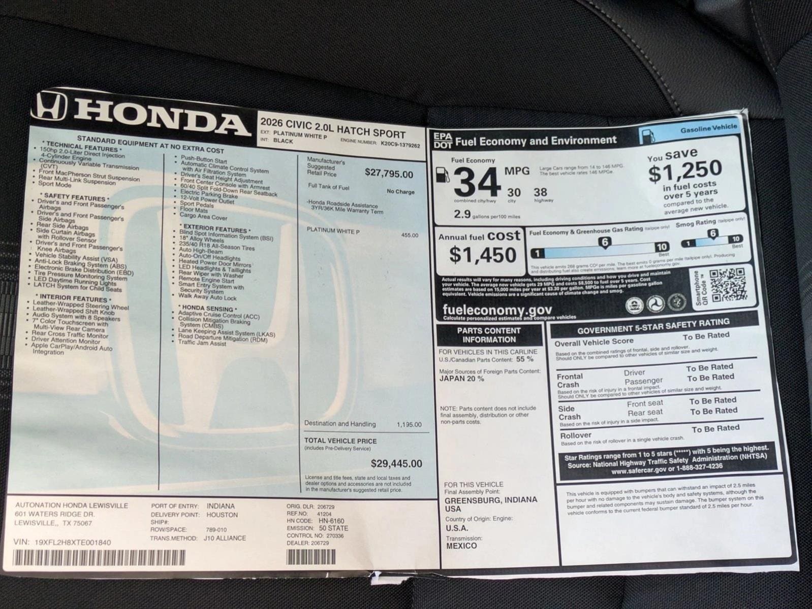2026 Honda Civic Hatchback Sport - Photo 18