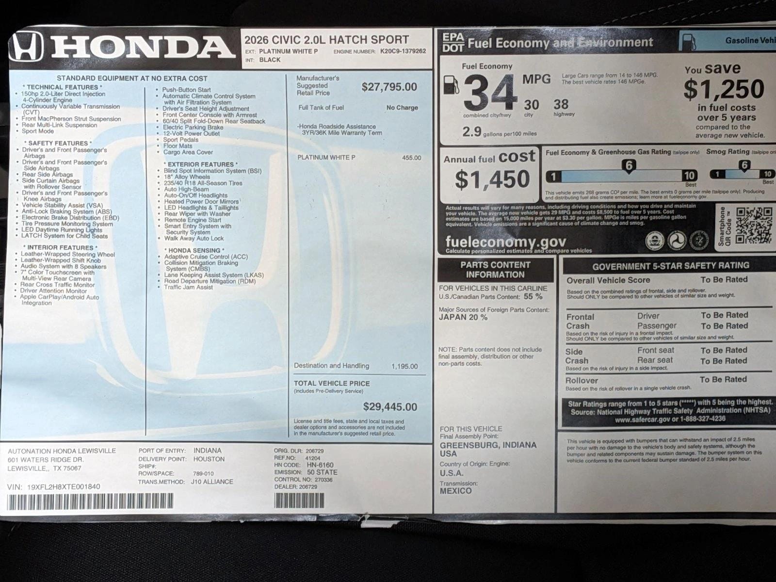 2026 Honda Civic Hatchback Sport - Photo 17