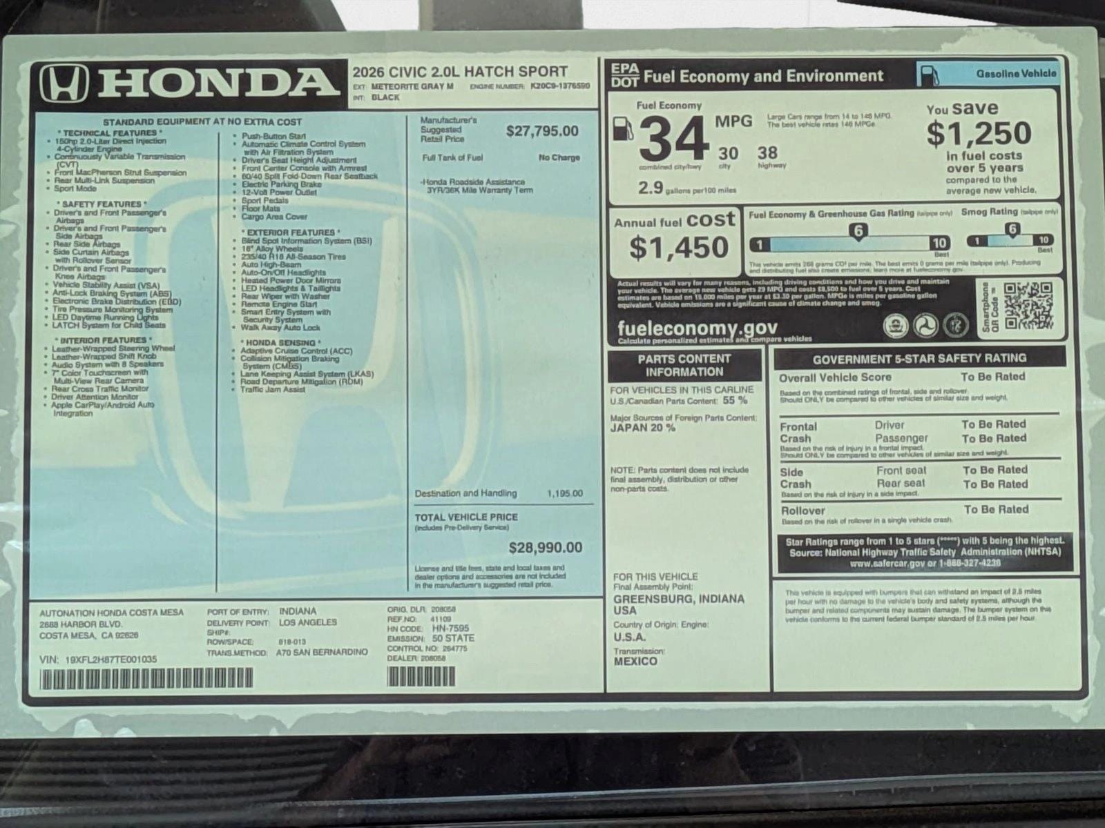 2026 Honda Civic Sport Hatchback photo 4