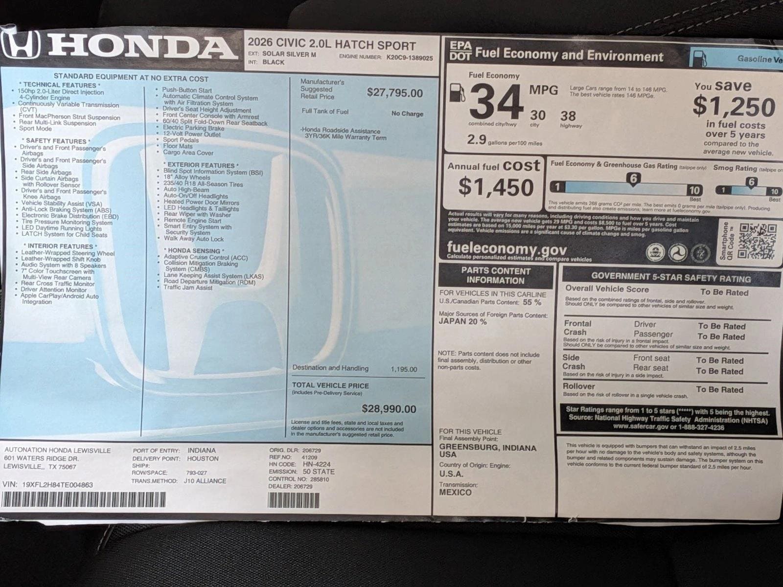 2026 Honda Civic Hatchback Sport - Photo 17